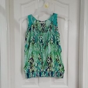 French Laundry Teal and Green Patterned Sleeveless Top